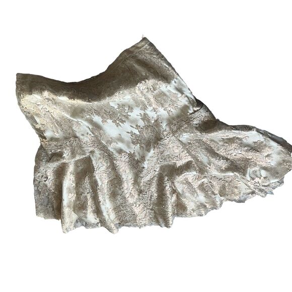 Lisa Baday Skirt 10 Metallic Peach Floral Lace Over Cream Silk A Line Zip Canada - Picture 8 of 13